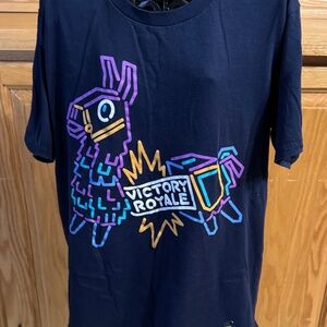 Boys Fortnite 10/12 Blue Llama Crew Neck Tee Short Sleeve Cotton/ Polyester